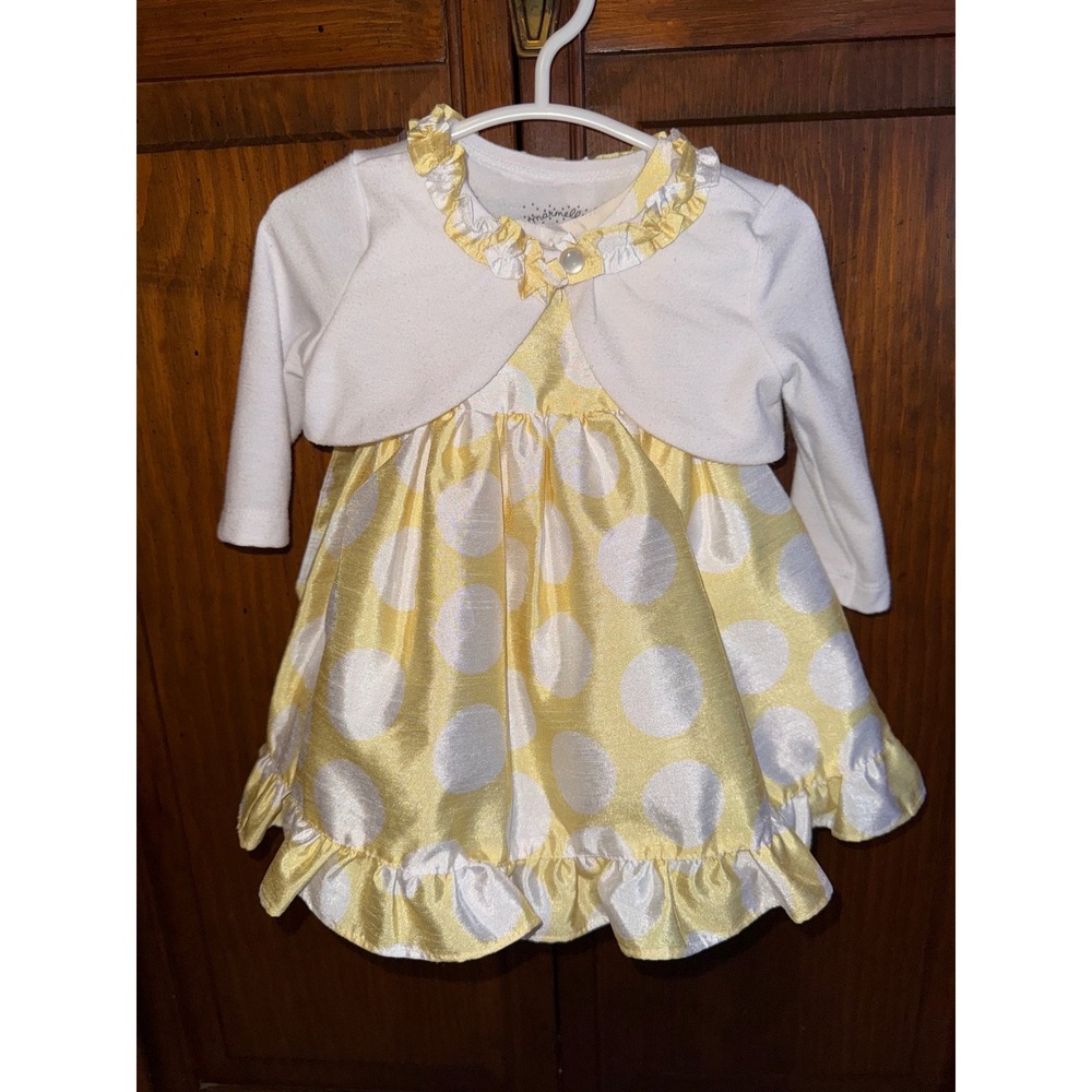Marmellata Baby Girl Yellow Polka Dot Dress and Bolero Set‎ 6M